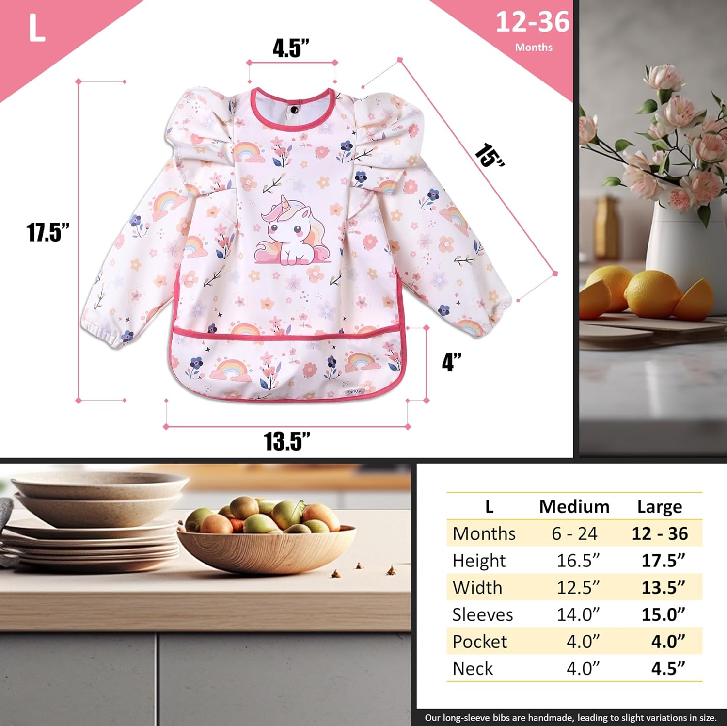 ANFRAIG Long Sleeve Bibs for Babies. Waterproof Baby Bibs for Eating are Toddler Bibs with Sleeves and Baby Food Catcher - Image 9